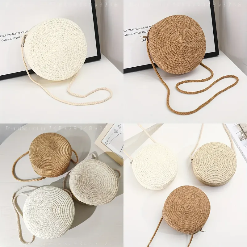 Women Bags Handmade - Round Woven Rattan Crossbody Bag for