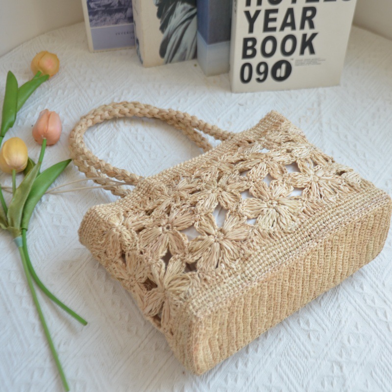 Bohemian Flower Straw Bag Tote - Women Bags Handmade 评论和价格