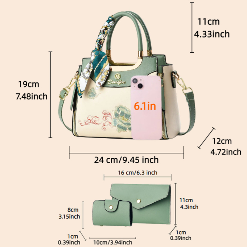 3-piece embroidered handbag se - Women Bags Rack 评论和价格